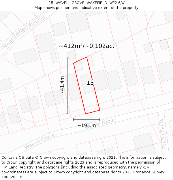 15, WAVELL GROVE, WAKEFIELD, WF2 6JW: Plot and title map