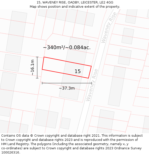 15, WAVENEY RISE, OADBY, LEICESTER, LE2 4GG: Plot and title map