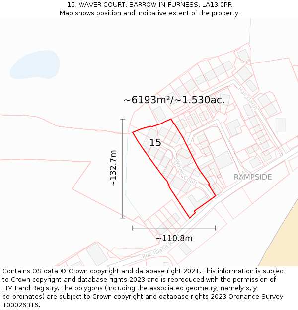 15, WAVER COURT, BARROW-IN-FURNESS, LA13 0PR: Plot and title map