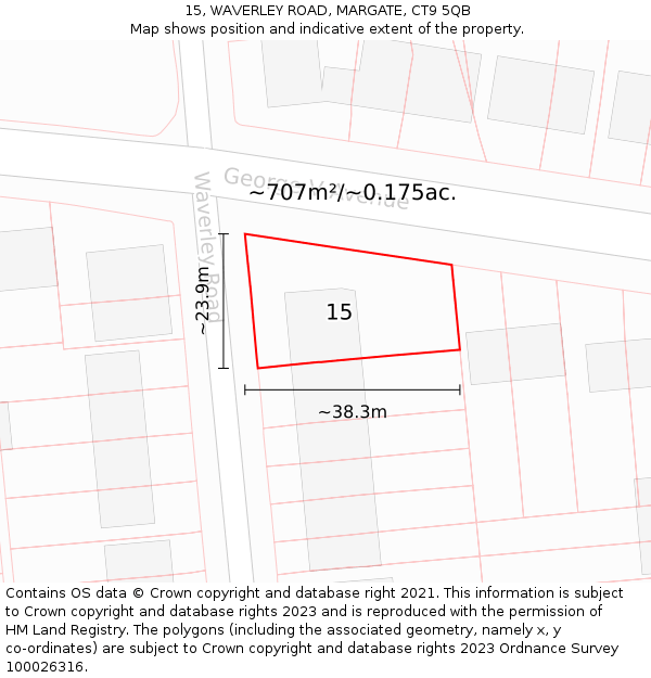 15, WAVERLEY ROAD, MARGATE, CT9 5QB: Plot and title map