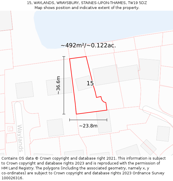 15, WAYLANDS, WRAYSBURY, STAINES-UPON-THAMES, TW19 5DZ: Plot and title map