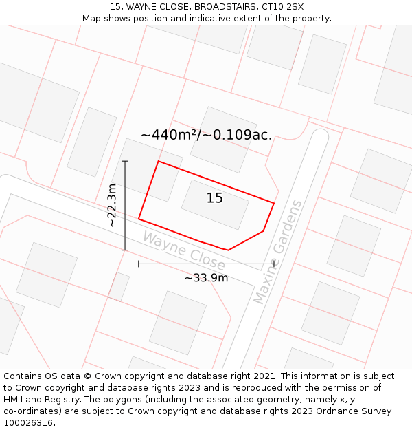 15, WAYNE CLOSE, BROADSTAIRS, CT10 2SX: Plot and title map