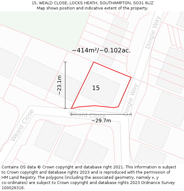 15, WEALD CLOSE, LOCKS HEATH, SOUTHAMPTON, SO31 6UZ: Plot and title map