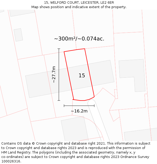 15, WELFORD COURT, LEICESTER, LE2 6ER: Plot and title map