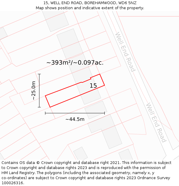 15, WELL END ROAD, BOREHAMWOOD, WD6 5NZ: Plot and title map