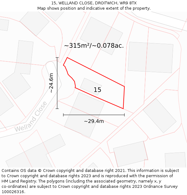 15, WELLAND CLOSE, DROITWICH, WR9 8TX: Plot and title map