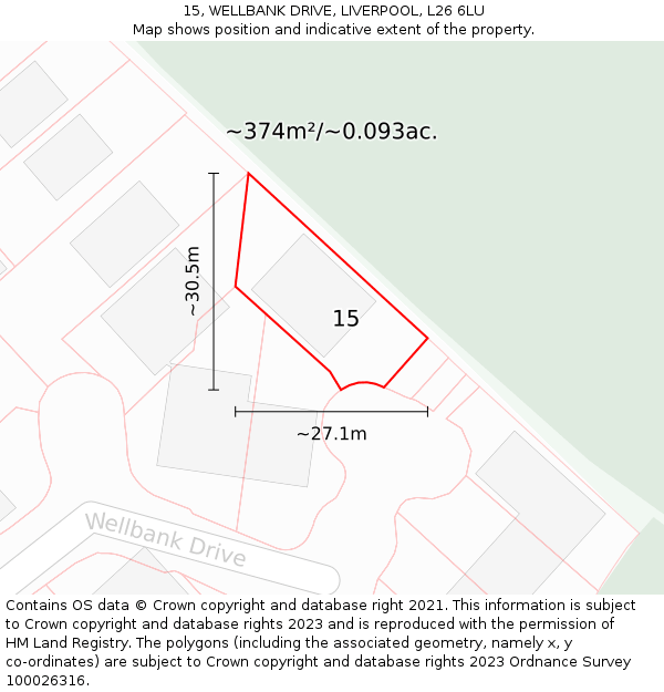 15, WELLBANK DRIVE, LIVERPOOL, L26 6LU: Plot and title map