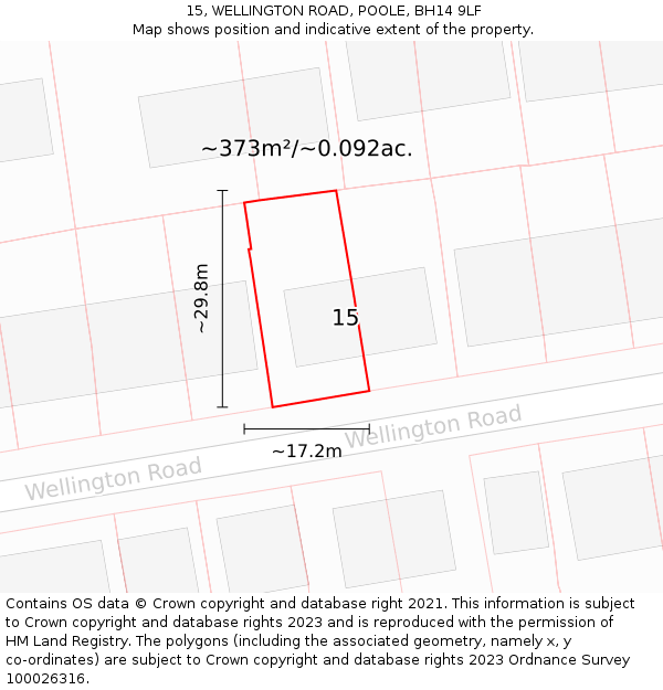 15, WELLINGTON ROAD, POOLE, BH14 9LF: Plot and title map