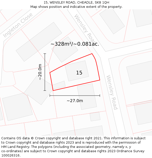 15, WENSLEY ROAD, CHEADLE, SK8 1QH: Plot and title map