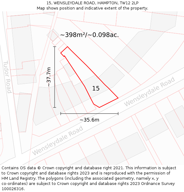 15, WENSLEYDALE ROAD, HAMPTON, TW12 2LP: Plot and title map