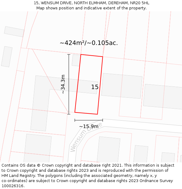15, WENSUM DRIVE, NORTH ELMHAM, DEREHAM, NR20 5HL: Plot and title map