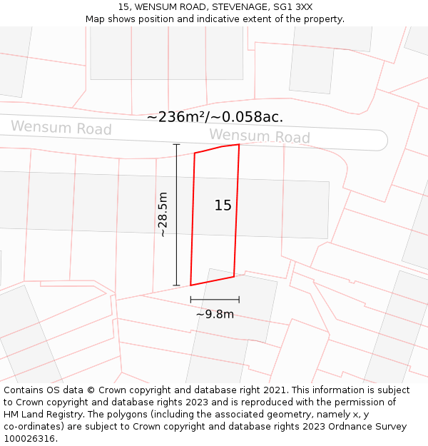 15, WENSUM ROAD, STEVENAGE, SG1 3XX: Plot and title map