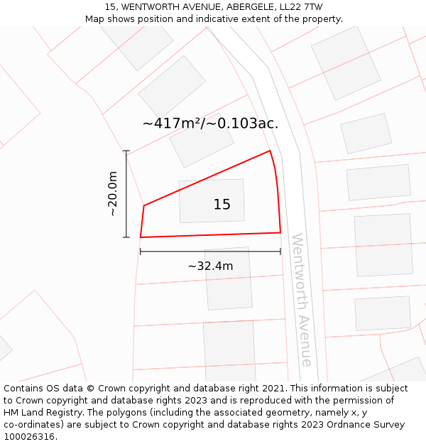 15, WENTWORTH AVENUE, ABERGELE, LL22 7TW: Plot and title map