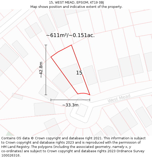 15, WEST MEAD, EPSOM, KT19 0BJ: Plot and title map