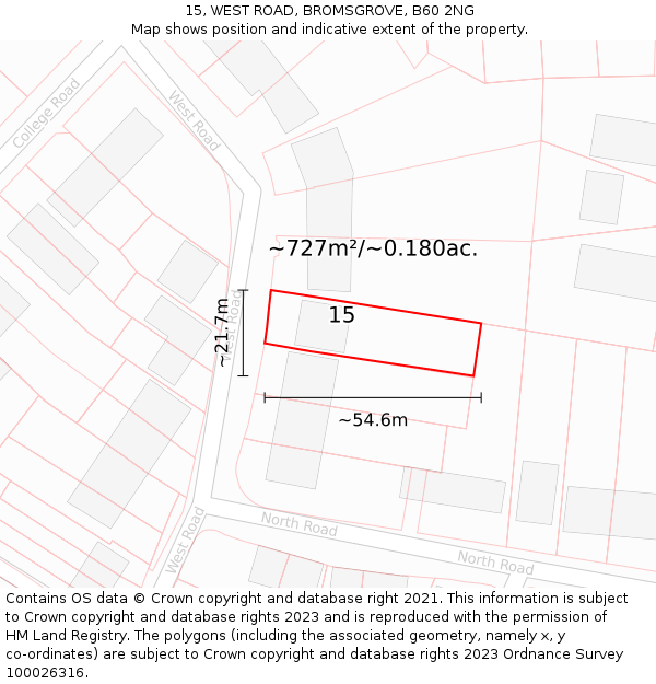 15, WEST ROAD, BROMSGROVE, B60 2NG: Plot and title map