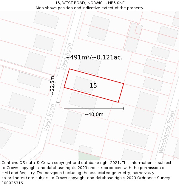 15, WEST ROAD, NORWICH, NR5 0NE: Plot and title map