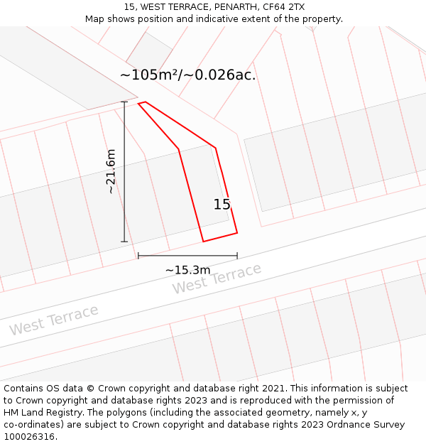 15, WEST TERRACE, PENARTH, CF64 2TX: Plot and title map