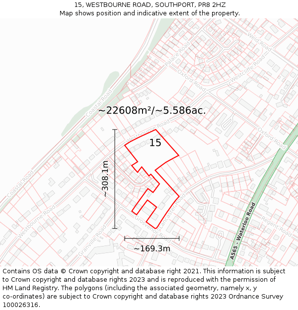 15, WESTBOURNE ROAD, SOUTHPORT, PR8 2HZ: Plot and title map