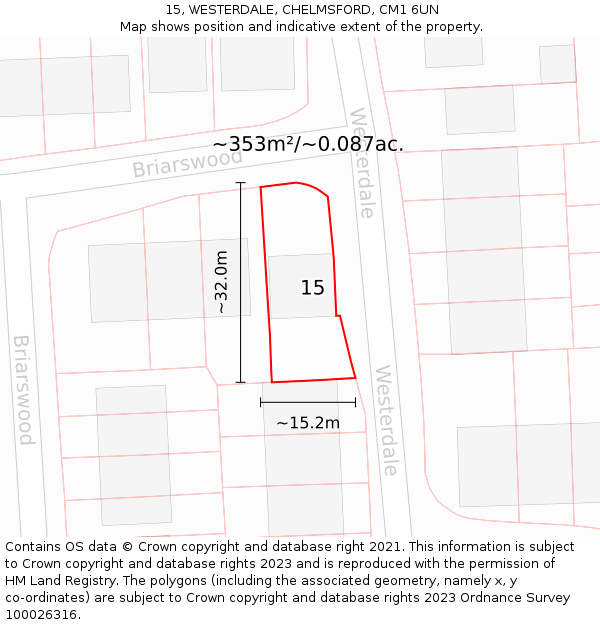 15, WESTERDALE, CHELMSFORD, CM1 6UN: Plot and title map