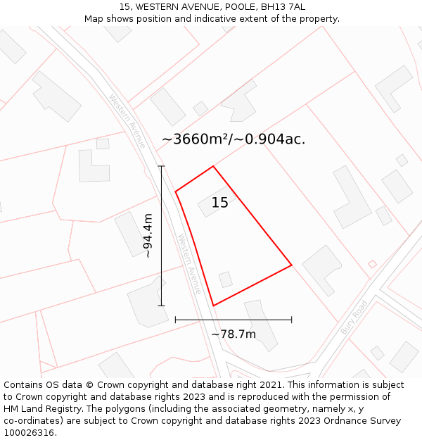 15, WESTERN AVENUE, POOLE, BH13 7AL: Plot and title map
