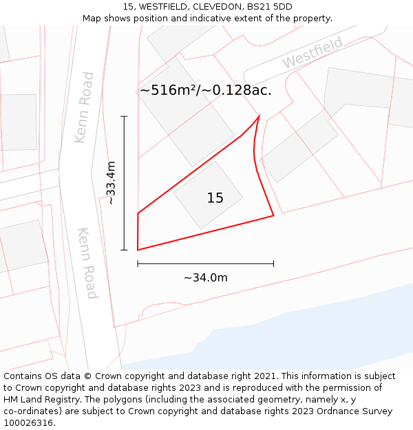 15, WESTFIELD, CLEVEDON, BS21 5DD: Plot and title map