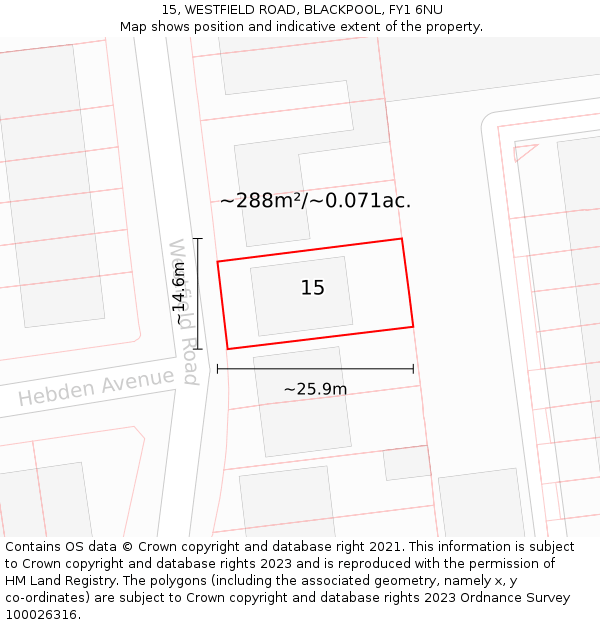 15, WESTFIELD ROAD, BLACKPOOL, FY1 6NU: Plot and title map