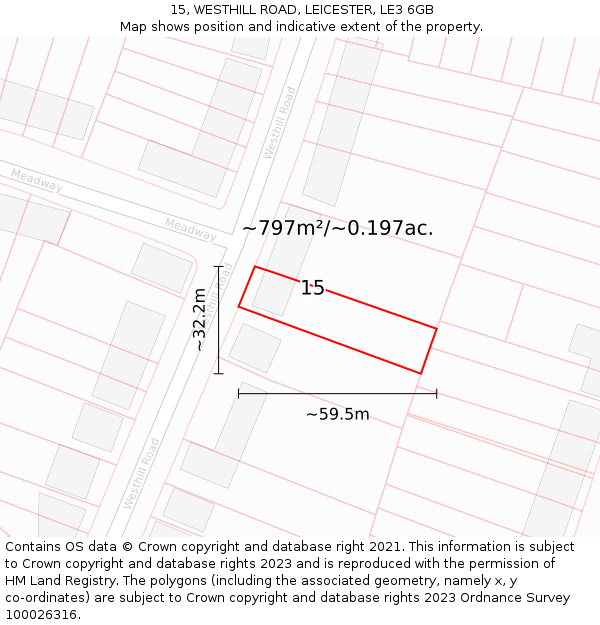 15, WESTHILL ROAD, LEICESTER, LE3 6GB: Plot and title map