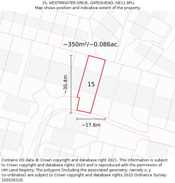 15, WESTMINSTER DRIVE, GATESHEAD, NE11 9PU: Plot and title map