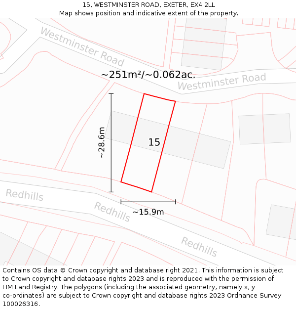 15, WESTMINSTER ROAD, EXETER, EX4 2LL: Plot and title map