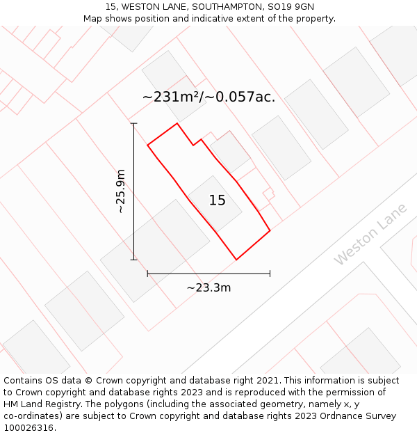 15, WESTON LANE, SOUTHAMPTON, SO19 9GN: Plot and title map