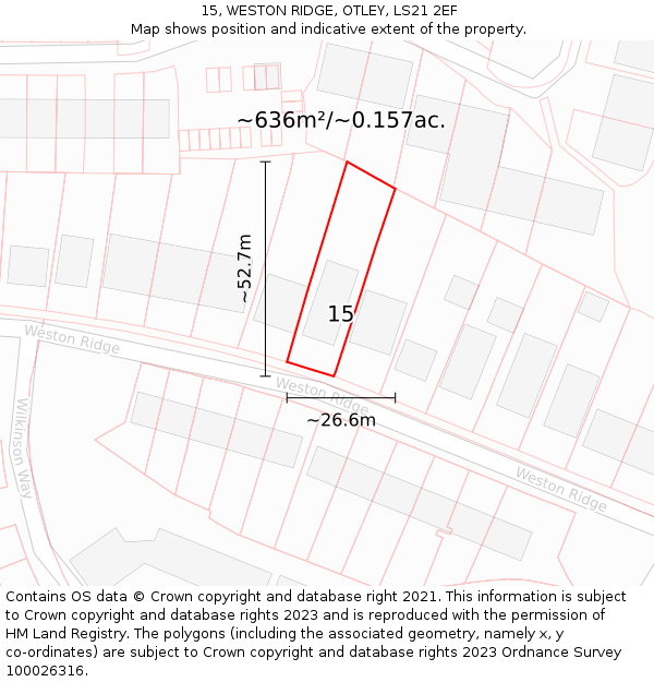 15, WESTON RIDGE, OTLEY, LS21 2EF: Plot and title map