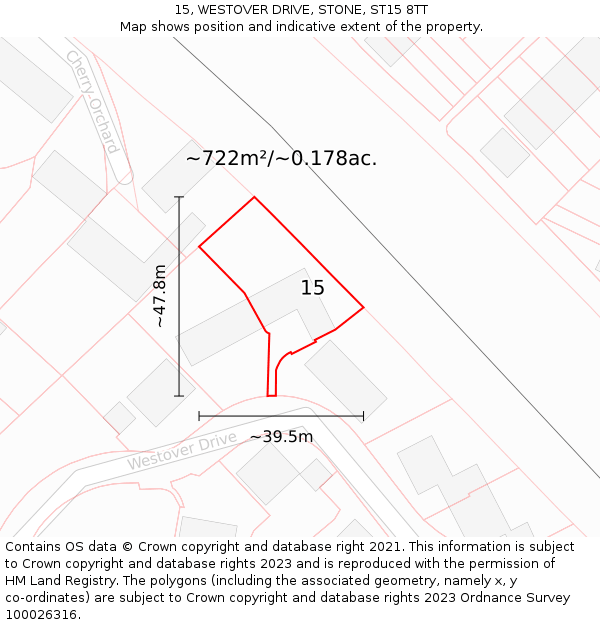 15, WESTOVER DRIVE, STONE, ST15 8TT: Plot and title map