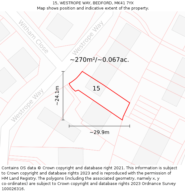 15, WESTROPE WAY, BEDFORD, MK41 7YX: Plot and title map