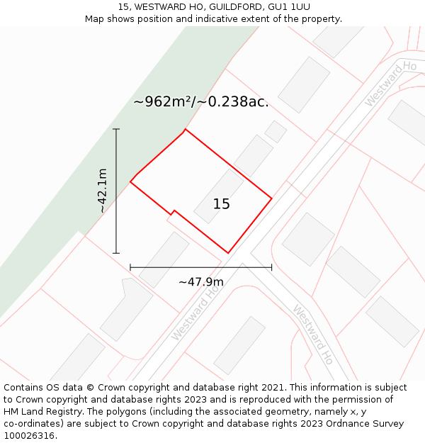 15, WESTWARD HO, GUILDFORD, GU1 1UU: Plot and title map