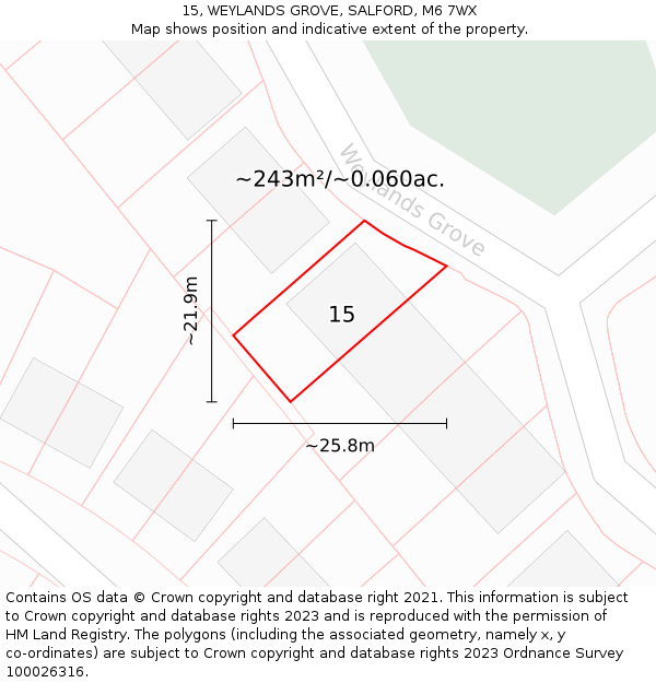 15, WEYLANDS GROVE, SALFORD, M6 7WX: Plot and title map