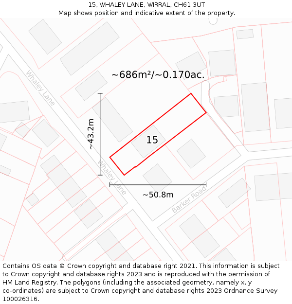 15, WHALEY LANE, WIRRAL, CH61 3UT: Plot and title map