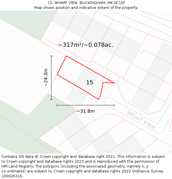 15, WHARF VIEW, BUCKINGHAM, MK18 1XF: Plot and title map