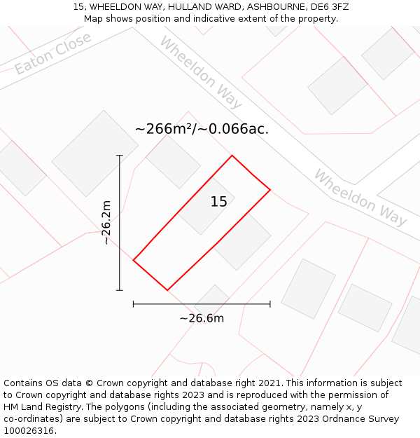 15, WHEELDON WAY, HULLAND WARD, ASHBOURNE, DE6 3FZ: Plot and title map