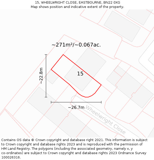 15, WHEELWRIGHT CLOSE, EASTBOURNE, BN22 0XG: Plot and title map