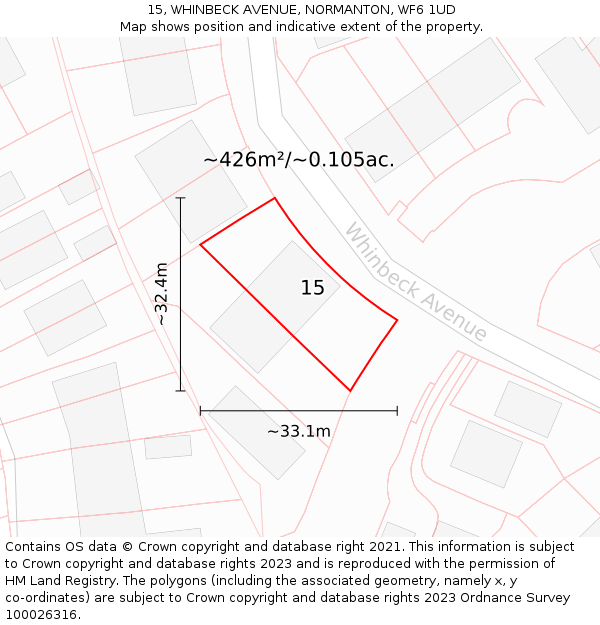 15, WHINBECK AVENUE, NORMANTON, WF6 1UD: Plot and title map