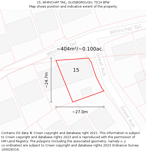 15, WHINCHAT TAIL, GUISBOROUGH, TS14 8PW: Plot and title map