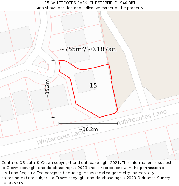 15, WHITECOTES PARK, CHESTERFIELD, S40 3RT: Plot and title map