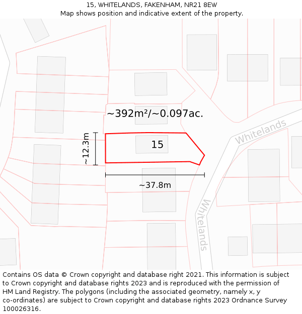 15, WHITELANDS, FAKENHAM, NR21 8EW: Plot and title map