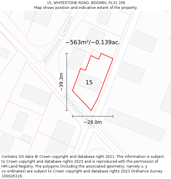 15, WHITESTONE ROAD, BODMIN, PL31 1PE: Plot and title map