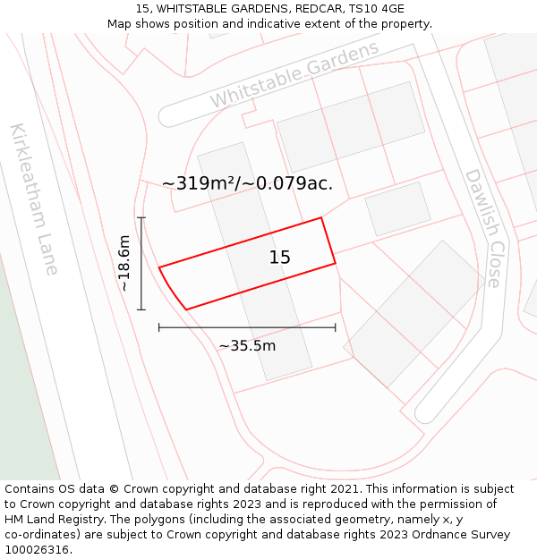 15, WHITSTABLE GARDENS, REDCAR, TS10 4GE: Plot and title map