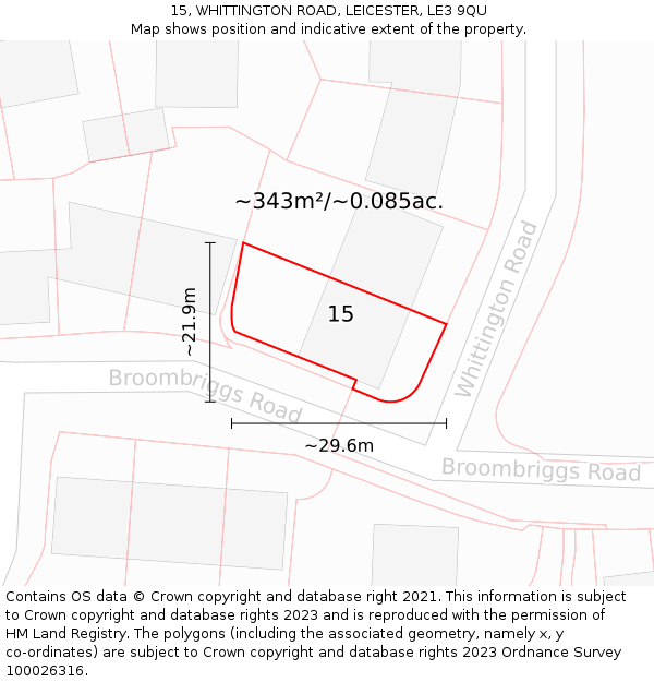 15, WHITTINGTON ROAD, LEICESTER, LE3 9QU: Plot and title map