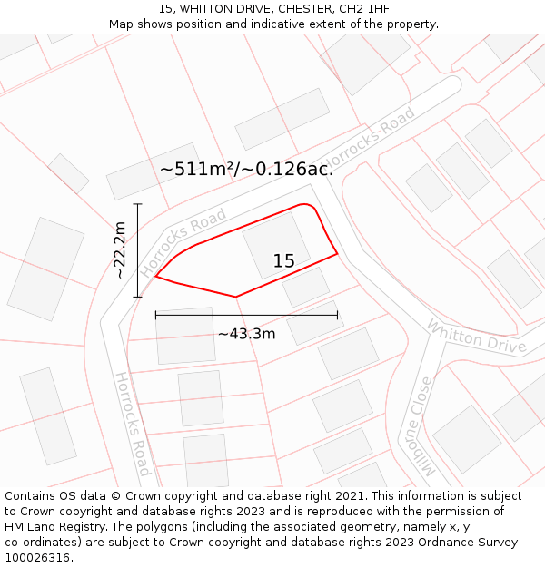 15, WHITTON DRIVE, CHESTER, CH2 1HF: Plot and title map