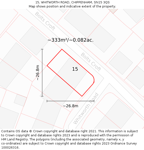 15, WHITWORTH ROAD, CHIPPENHAM, SN15 3QS: Plot and title map