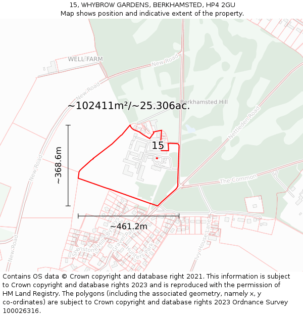 15, WHYBROW GARDENS, BERKHAMSTED, HP4 2GU: Plot and title map