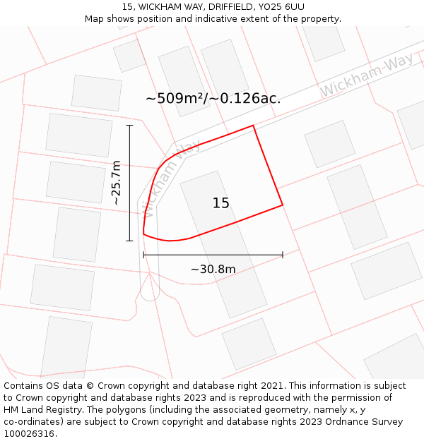 15, WICKHAM WAY, DRIFFIELD, YO25 6UU: Plot and title map